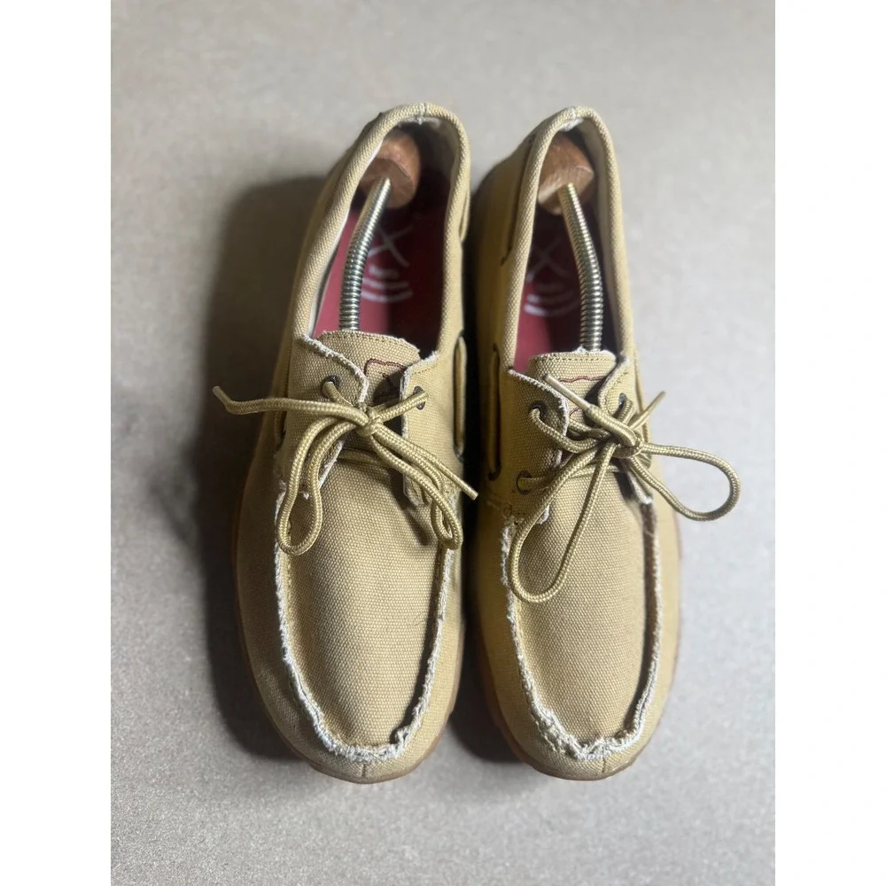Twisted X Mens Tan Canvas Driving Loafers Boat Shoes MDM0053 Tan 10.5 M